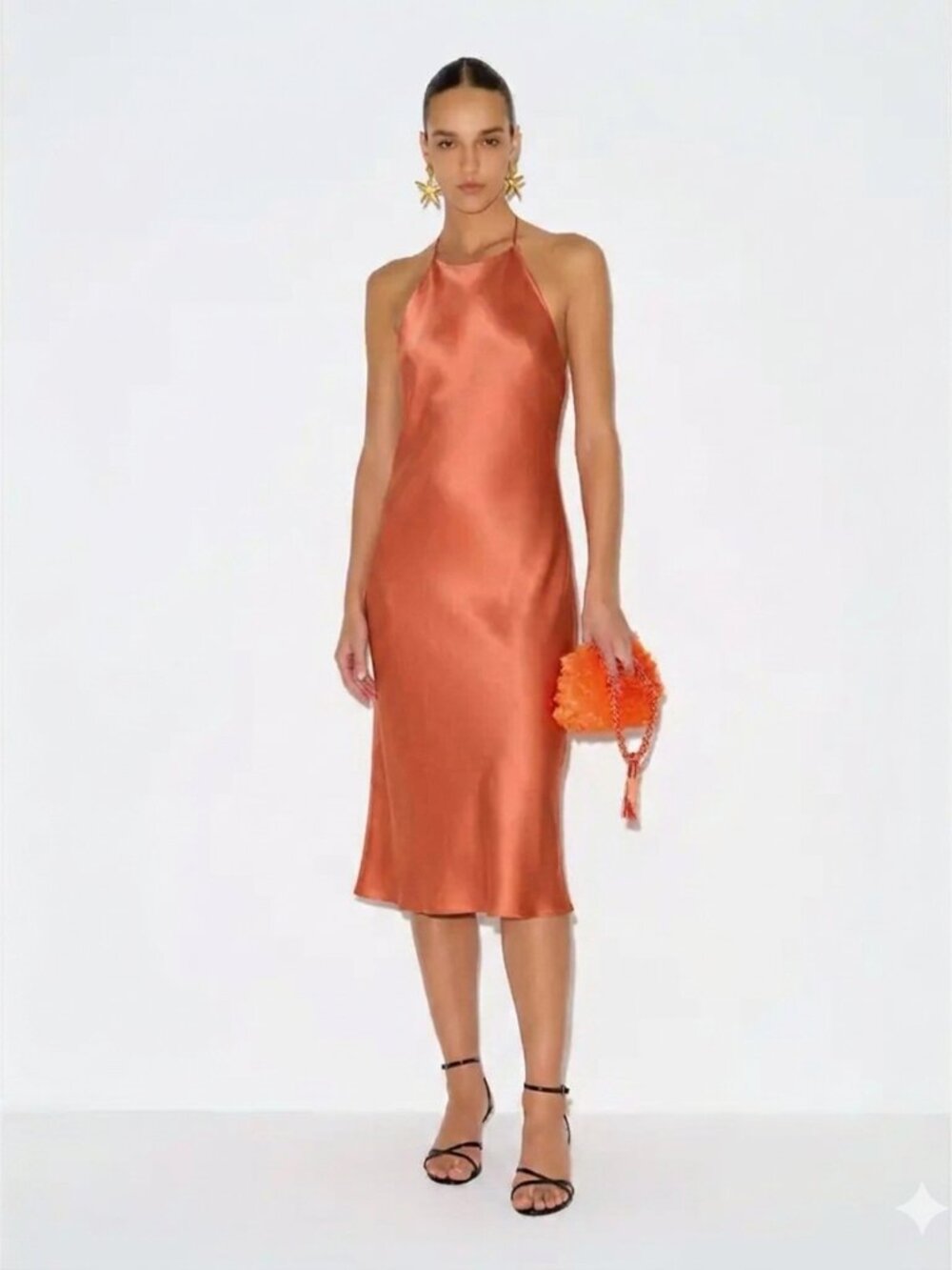 Reformation Jeany 100% Silk Satin Halter Midi Dress Size S Chic Cocktail Wedding